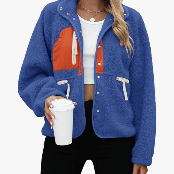 Blue and Orange Women's Fleece Jacket - Picture 1 of 3